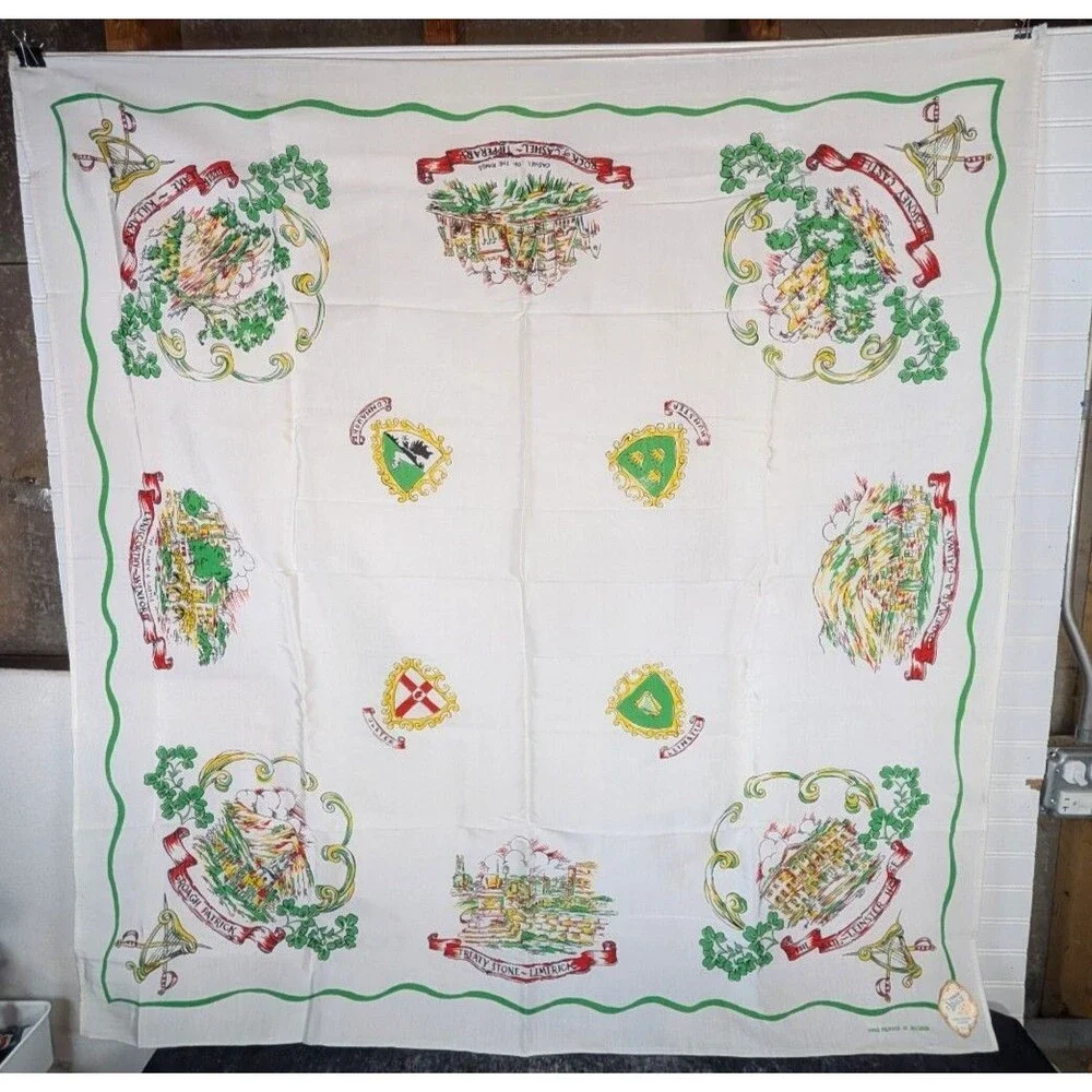 Vintage Sundew Irish Hand Printed Table Cloth Made In Ireland 50x50